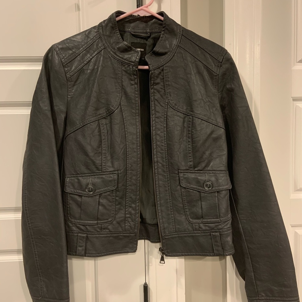 Express Gray Leather Jacket Size Small - image 1